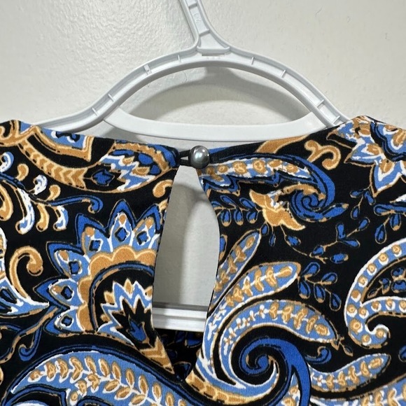 J Mclaughlin Women Catalyst Dress XS Blue Rayon 3/4 Sleeve Paisley Stretch Knee - Picture 4 of 8